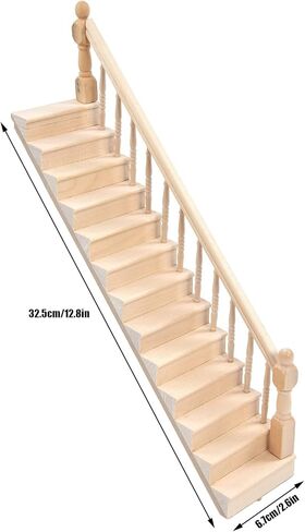 Topyond 1:12 Scale Dollhouse Stairs ، Wood Wood Miniature Staircase مع زوايا مستديرة لامعة ، درج DIY مسبقًا للحرف اليدوية والعروض المصغرة (مسند الذراع الأيمن) in Saudi Arabia