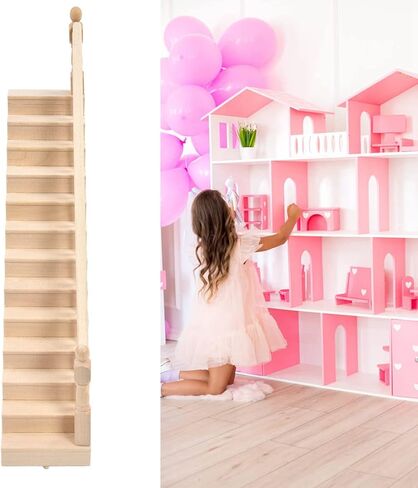 Topyond 1:12 Scale Dollhouse Stairs ، Wood Wood Miniature Staircase مع زوايا مستديرة لامعة ، درج DIY مسبقًا للحرف اليدوية والعروض المصغرة (مسند الذراع الأيمن) in Saudi Arabia