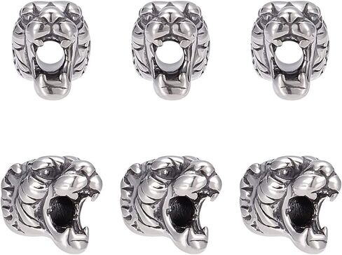 UNICRAFTALE 6pcs 12mm Lion Head Beads Stainless Steel Loose Beads 1.2mm Hole Bead Findings Antique Silver Animal Head Bead for DIY Bracelets Necklaces Jewelry Making in Saudi Arabia