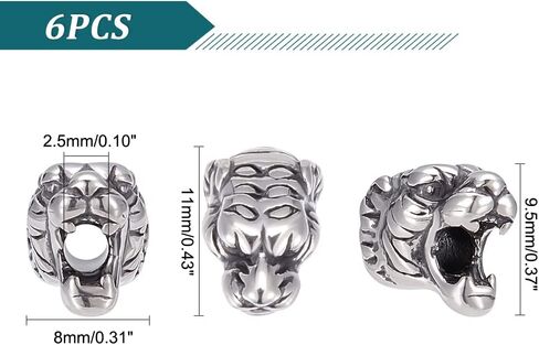 UNICRAFTALE 6pcs 12mm Lion Head Beads Stainless Steel Loose Beads 1.2mm Hole Bead Findings Antique Silver Animal Head Bead for DIY Bracelets Necklaces Jewelry Making in Saudi Arabia