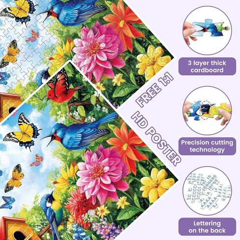 2-Pack 300 Pieces Puzzles for Kids, Farm Dog Puzzles 300 Pieces Spring Flowers Birds Jigsaw Puzzle for Adults, Large Piece Puzzle, Puzzle Toys for Boys and Girls, Family Activity Game Nights Gifts in Kuwait