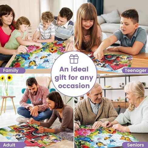 2-Pack 300 Pieces Puzzles for Kids, Farm Dog Puzzles 300 Pieces Spring Flowers Birds Jigsaw Puzzle for Adults, Large Piece Puzzle, Puzzle Toys for Boys and Girls, Family Activity Game Nights Gifts in Kuwait
