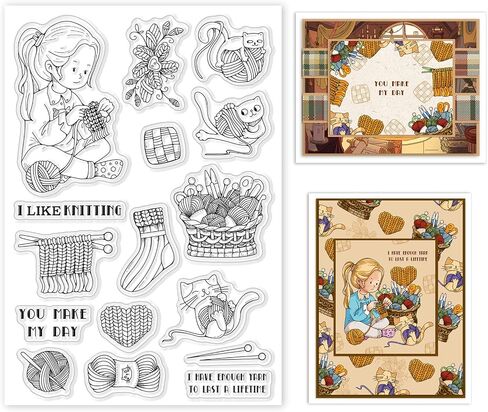 Globleland Weaving Yarn Stamps Clear Cat تحيات متماسكة سترة سيليكون ختم ختم واضحة للبطاقات التي تصنع DIY Scrapbooking Journal Journal Decoration in Saudi Arabia