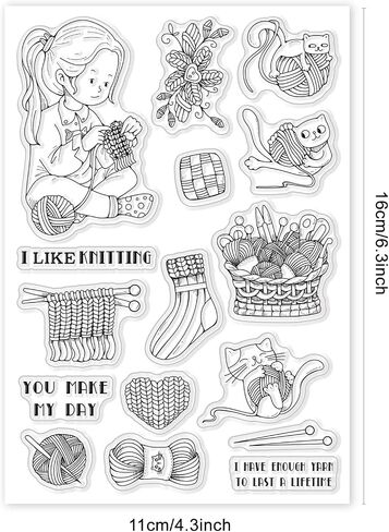 Globleland Weaving Yarn Stamps Clear Cat تحيات متماسكة سترة سيليكون ختم ختم واضحة للبطاقات التي تصنع DIY Scrapbooking Journal Journal Decoration in Saudi Arabia
