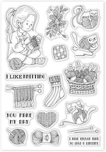 Globleland Weaving Yarn Stamps Clear Cat تحيات متماسكة سترة سيليكون ختم ختم واضحة للبطاقات التي تصنع DIY Scrapbooking Journal Journal Decoration in Saudi Arabia