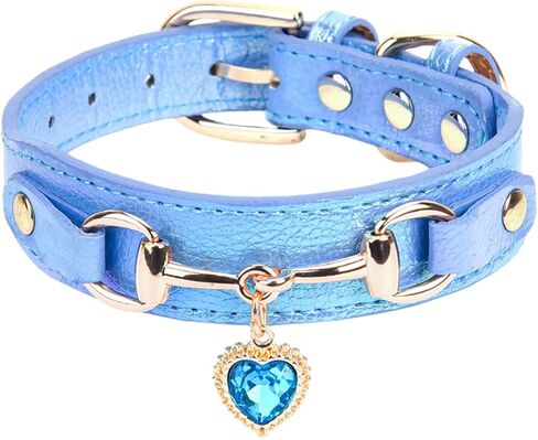 THAIN Fashion Dog Collar with Bling Diamonds & Heart Charm – 5 Holes Adjustable PU Leather Rhinestones Necklace Collar, Gold Buckle for Small Medium Dogs Girl (Pink, S) in Saudi Arabia