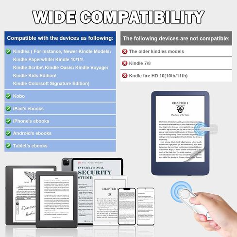RF Remote Control Page Turner for Kindle Paperwhite Oasis Scribe Kobo, Kindle Accessories for eReaders, Remote Camera Shutter and Video, iPhone iPad Android Tablets Reading Novels Comics Blue in Saudi Arabia