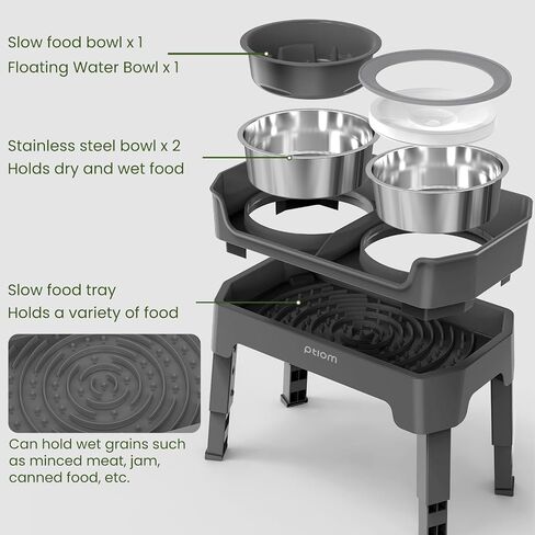 3-in-1 Elevated Dog Bowls Mess Proof Raised Slow Feeder Dog Bowls, 4 Height Adjustable Dog Bowl Stand Licking Plate with 2 56oz Stainless Steel Dog Food Bowls for Small Medium Large Dogs Pets in Saudi Arabia