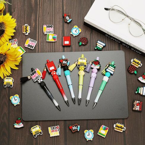 12 Pcs Beadable Pens Kit with 72 Pcs Multicolor Beads 12 Pendants Black Ink Ballpoint DIY Making Bead Pen Set for Women Kids Students School Nurse (Mermaid) in Kuwait