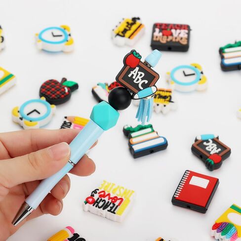 12 Pcs Beadable Pens Kit with 72 Pcs Multicolor Beads 12 Pendants Black Ink Ballpoint DIY Making Bead Pen Set for Women Kids Students School Nurse (Mermaid) in Kuwait