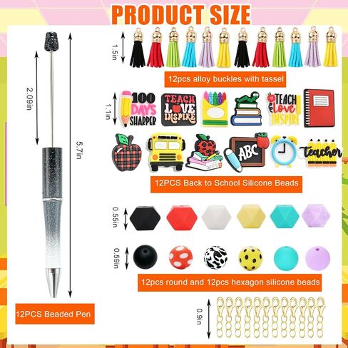 12 Pcs Beadable Pens Kit with 72 Pcs Multicolor Beads 12 Pendants Black Ink Ballpoint DIY Making Bead Pen Set for Women Kids Students School Nurse (Mermaid) in Kuwait