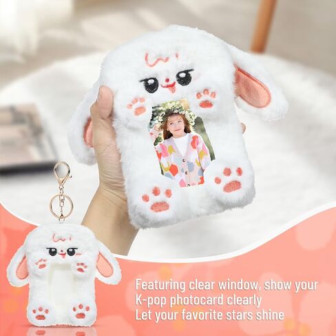 NEWEST Cute Plush Kpop Photocard Holder with Keychain, Soft Fuzzy Bunny ID Badge Holder Card Cover in Kuwait