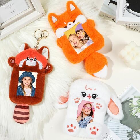 NEWEST Cute Plush Kpop Photocard Holder with Keychain, Soft Fuzzy Bunny ID Badge Holder Card Cover in Kuwait