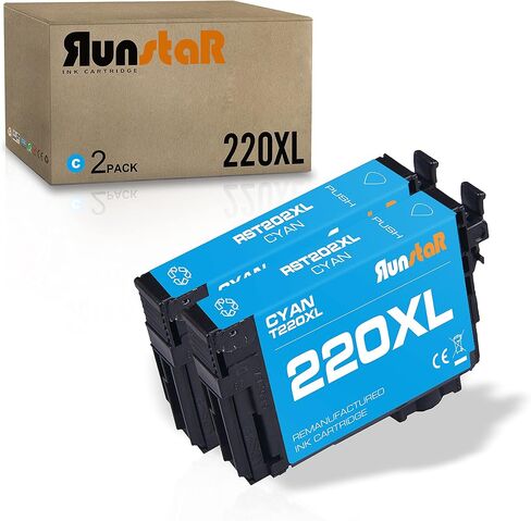 Run Star 2 Pack 220XL Cyan Remanufactured Ink Cartridge Replacement for Epson 220XL T220XL use for Epson Workforce WF-2760 2750 2660 2650 2630 Expression Home XP-320 420 424 Printer (2 Cyan) in Saudi Arabia
