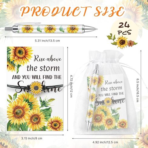 24 Sets Sunflower Gifts Bracelets Ballpoint Pens Bulk Sunflower Yellow Floral Theme Retractable Pens with Information Card Organza Bags for Women Men Office School Party Favors Supplies in Saudi Arabia