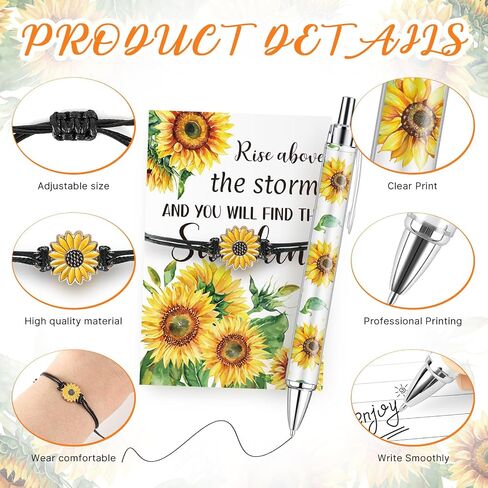 24 Sets Sunflower Gifts Bracelets Ballpoint Pens Bulk Sunflower Yellow Floral Theme Retractable Pens with Information Card Organza Bags for Women Men Office School Party Favors Supplies in Saudi Arabia