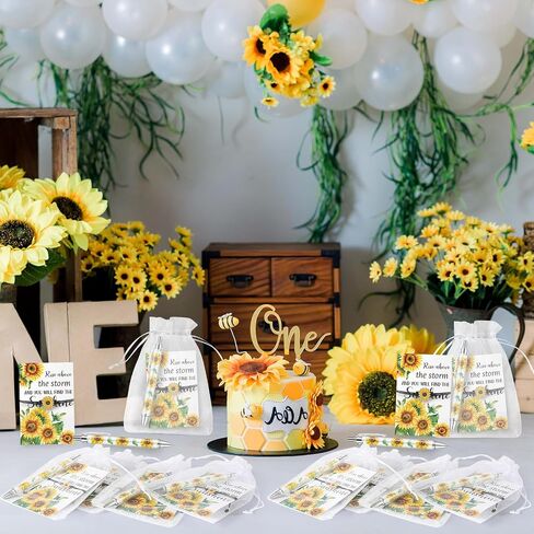 24 Sets Sunflower Gifts Bracelets Ballpoint Pens Bulk Sunflower Yellow Floral Theme Retractable Pens with Information Card Organza Bags for Women Men Office School Party Favors Supplies in Saudi Arabia