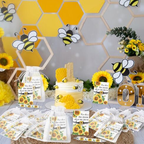 24 Sets Sunflower Gifts Bracelets Ballpoint Pens Bulk Sunflower Yellow Floral Theme Retractable Pens with Information Card Organza Bags for Women Men Office School Party Favors Supplies in Saudi Arabia