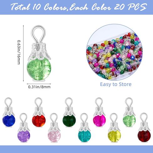 100/200Pcs Crystal Dangle Charms for Jewelry Making Bulk Small Cute Charms Transparent Glass Beads Pendants with Silver Gold Caps for Earring Necklace Bracelet DIY Supplies in Saudi Arabia
