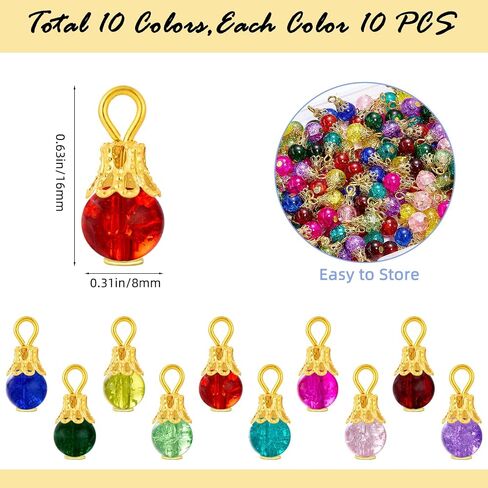 100/200Pcs Crystal Dangle Charms for Jewelry Making Bulk Small Cute Charms Transparent Glass Beads Pendants with Silver Gold Caps for Earring Necklace Bracelet DIY Supplies in Saudi Arabia