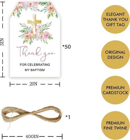 50pcs المعمودية شكرا لك العلامات ، علامة هدية مباركة مع سلسلة للحفلات بالتواصل الأول ، المعمودية شكرا لك العلامات الورقية على التعميد/Mi Bautizo Party Favors in Saudi Arabia