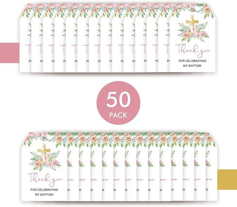 50pcs المعمودية شكرا لك العلامات ، علامة هدية مباركة مع سلسلة للحفلات بالتواصل الأول ، المعمودية شكرا لك العلامات الورقية على التعميد/Mi Bautizo Party Favors in Saudi Arabia