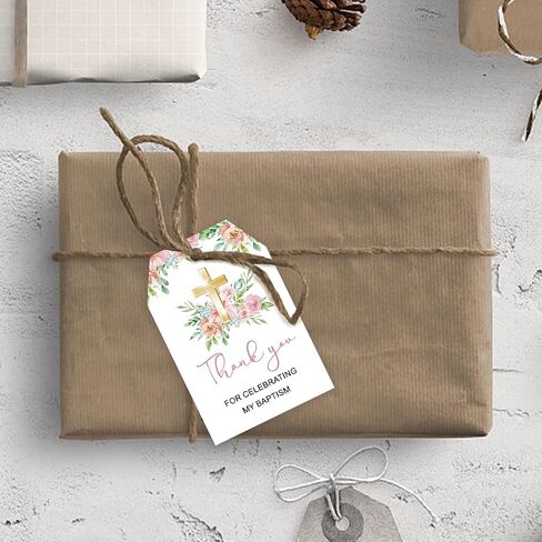 50pcs المعمودية شكرا لك العلامات ، علامة هدية مباركة مع سلسلة للحفلات بالتواصل الأول ، المعمودية شكرا لك العلامات الورقية على التعميد/Mi Bautizo Party Favors in Saudi Arabia