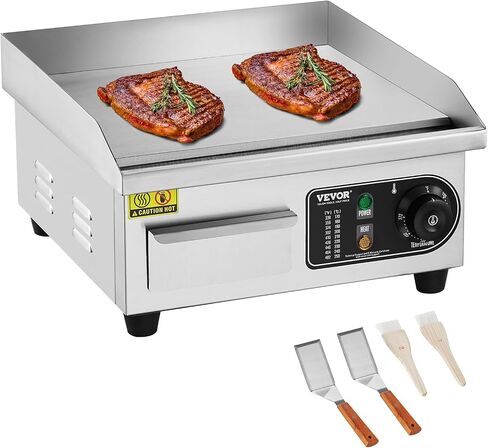 VEVOR Commercial Electric Griddle, 2800W Countertop Half-Flat Top Grill, 122℉-572℉ Adjustable Temp, 28.74x15.75x0.39in Stainless Steel Griddle Grill with 2 Shovels and 2 Brushes for Home or Restaurant in Saudi Arabia