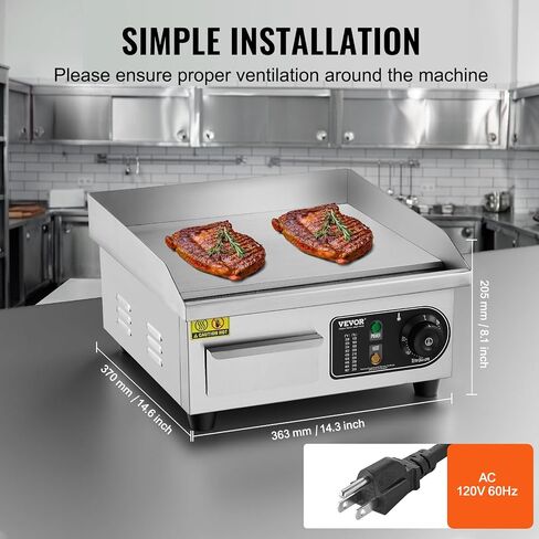 VEVOR Commercial Electric Griddle, 2800W Countertop Half-Flat Top Grill, 122℉-572℉ Adjustable Temp, 28.74x15.75x0.39in Stainless Steel Griddle Grill with 2 Shovels and 2 Brushes for Home or Restaurant in Saudi Arabia