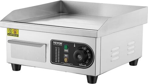 VEVOR Commercial Electric Griddle, 2800W Countertop Half-Flat Top Grill, 122℉-572℉ Adjustable Temp, 28.74x15.75x0.39in Stainless Steel Griddle Grill with 2 Shovels and 2 Brushes for Home or Restaurant in Saudi Arabia