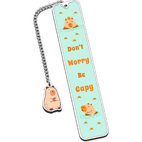 Book Marks for Reading Women Capybara Gifts Christmas Stocking Capybara Stuff, Don't Worry Be Capy Bookmark, Cute Bookmarks for Book Lovers Bookish, Funny Gifts for Women, Book Reading Accessories
