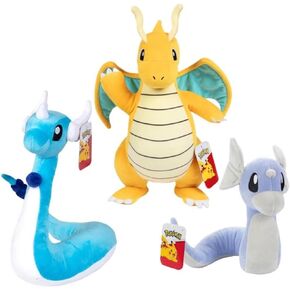Pokemon 12" Dragonite, Dragonair & 8" Dratini Plush 3-Pack - Evolution Set - Officially Licensed - Authentic Soft Stuffed Animal Toy Dragon Figures - Gift for Kids, Boys, Girls - 2+