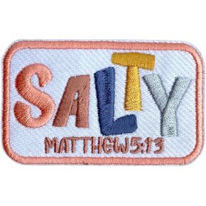 Matthew 5:13 Be Salty 3'' Iron On Embroidered Patch, Scripture DIY Sew On Patches, Faith God Lovers Embroidered Patches for Clothes Backpacks Hats Denim, Religous Bible Gift for Christians