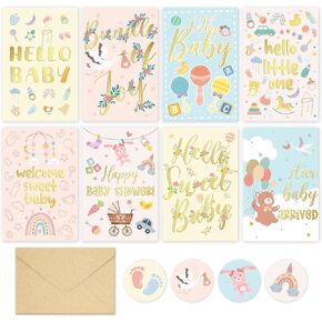 SuperShunhu 24 Pack Baby Shower Cards With Envelopes Stickers, Boxed New Baby Cards for Gender Reveal, Newborn Congratulations, 4 * 6in
