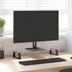 Monitor Stand with Tempered Glass and Metal Base, Ergonomic Design for Desk Organization, Black, 23.6" x 7.9" x 3.1"