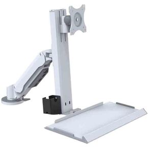 Monitor Stand White Single Arm with Engineered Keyboard Mouse Tray Swivel Adjustable Monitor Stand Adjustable Arms