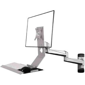Monitor Stand Silver Wall Mount Double Arm with Regular Tray Monitor Stand Collapsible 90° Adjustable Arms