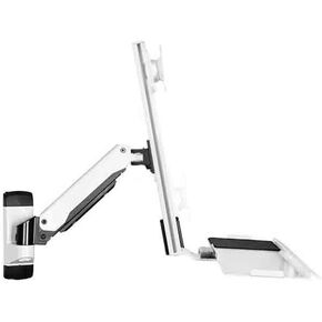 Monitor Stand White Single Arm Single Screen with Engineered Tray Wall Mount Monitor Stand for 15-27 Inch Screens Adjustable Arms