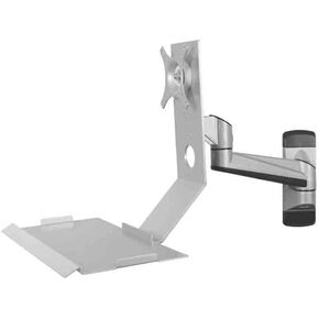 Monitor Stand Silver Single Arm Monitor Stand Non Foldable Wall Mount with Regular Tray Single Screen Adjustable Arms