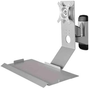 Monitor Stand Swivel Head Silver Monitor Stand with Plain Keyboard Tray Non-Foldable Single Screen Stand Adjustable Arms