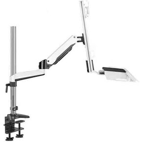 Monitor Stand White Clip Table Monitor Stand Arm Dual Arm with Tray for 15-27 Inch Single Screen Adjustable Arms