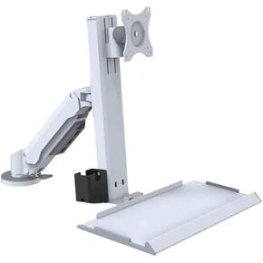 Monitor Stand Single Arm White Clip Table Monitor Stand with Regular Tray Suitable for 15-32 Inch Screens Adjustable Arms