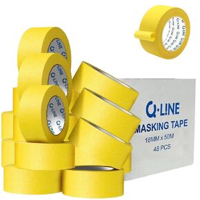 3M Automotive Refinish Masking Tape, Yellow, 18mm x 50m – Precision Masking for Auto Body Painting, Ideal for Cars & Vehicles, Bulk Pack (48 Rolls)