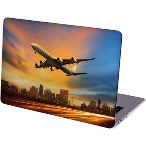 Compatible with MacBook Air 13 inch Retina Display with Touch ID, Hard Protective Shell with Keyboard Cover ( M1 A2337 A2179 A1932, 2018 2019 2020 Release) - Airplane at City Skyline Sunset