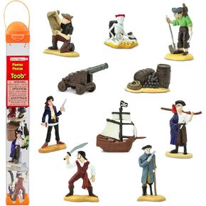 Safari Ltd. Pirates TOOB - 10 Figurines: Peg Leg Pirate, Lady Pirate, Skeleton, Cannon Balls, Cannon, Pirate Ship - Educational Toy Figures For Boys, Girls & Kids Ages 3+