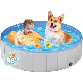 YSJILIDE Portable Dog Pool PVC Pet Swimming Pool Bathtub Collapsible Dog Pool, Hard Plastic Pool for Pets to Swim and Bath (Light Grey - 47"x 12")