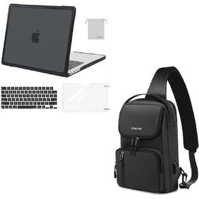 MOSISO Sling Bag Crossbody Backpack with USB Charging Port&Compatible with MacBook Pro 14 inch Case 2025-2021 M4 M3 M2 M1, Soft TPU Bumper Anti-Scratch Hard Case&Keyboard Skin&Screen Film&Pouch, Black