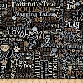 Timeless Treasures I Love My Dog Text Black, Fabric by the Yard