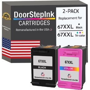 DoorStepInk Remanufactured hp 67XXL Black and Color Combo 2 Pack Ink Cartridge – Compatible with Ink hp 67 XXL Printers – 67xxl hp Ink Cartridge for HP Printers, DeskJet 2724 2725 2755e 4155