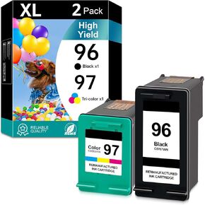 96 97 Ink Cartridges Remanufactured for HP 96 97 Ink Cartridges Combo Pack for DeskJet 460 5000 6000 9800 OfficeJet H470 100 6200 7000 PhotoSmart 2610 2710 B8350 Series Printers (1 Black 1 Tri-Color)